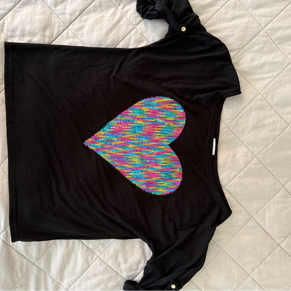 Black Top with Colorful Heart Design
